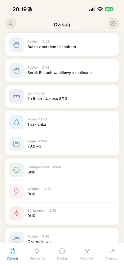Zrzut ekranu: timeline wpisów w Digestory